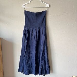 Aritzia Wilfred Navy Strapless Lightweight Midi Dress